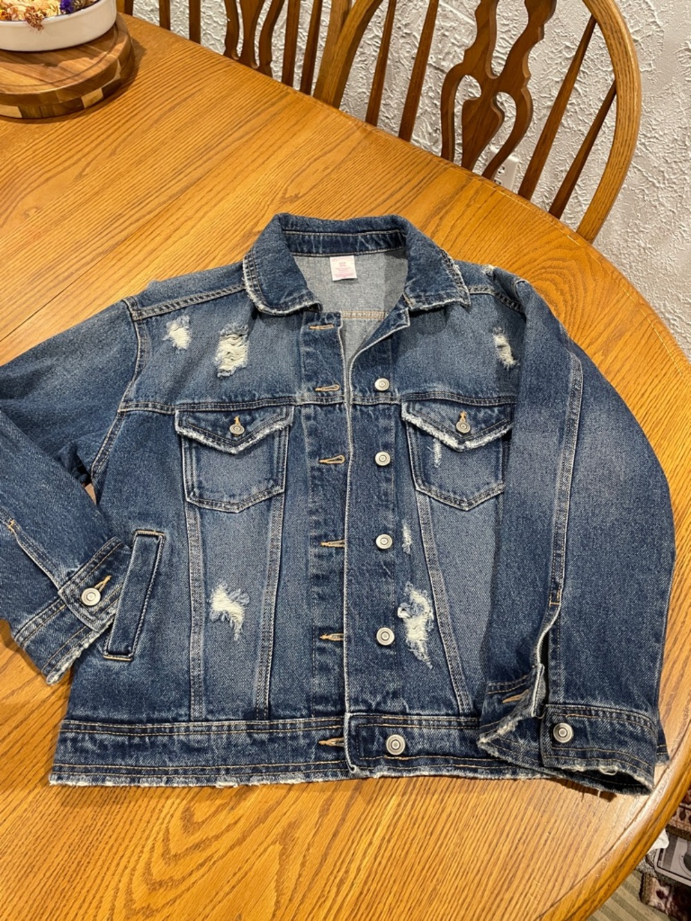 WOMANS 100% cotton Distressed Denim Jacket - Blue